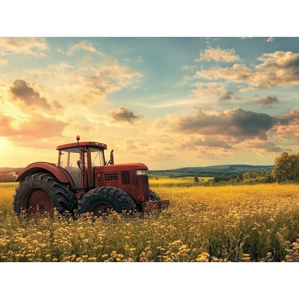Vintage Red Tractor, Sunset Canvas Print 20" wide x 16 " tall
